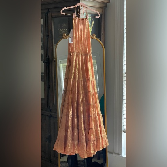 NWT Sundress Sophie Revolve Shiny Metallic Halter Maxi Resort DRESS in SAND Gold - Picture 5 of 14